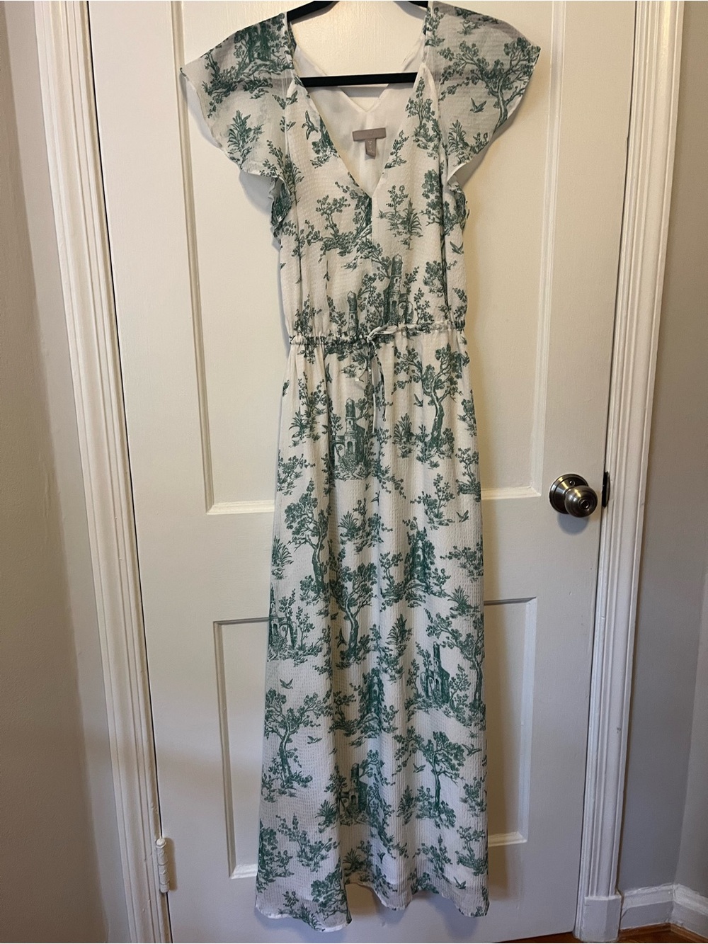 H&M Cream Maxi Dress with Green Botanical Print